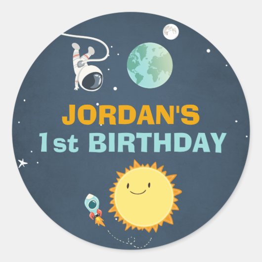 宇宙ステッカー封筒用シールロケット宇宙飛行士 ラウンドシール (正面)