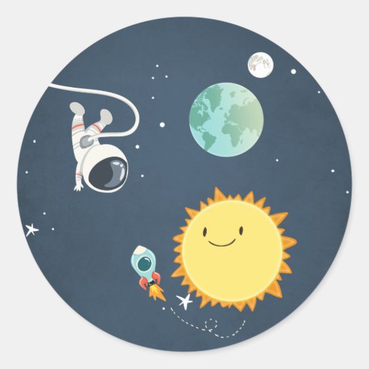 宇宙ステッカー封筒用シールロケット宇宙飛行士 ラウンドシール (正面)