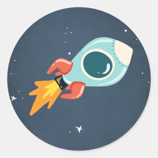 宇宙ステッカー封筒用シール宇宙ロケット ラウンドシール (正面)