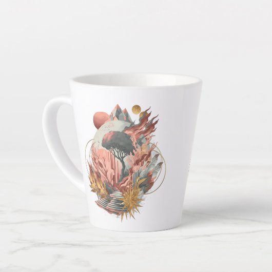 宇宙ステップ上のスターダスト開花 カフェラテマグ (左アングル)