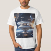 宇宙ステーションの壮大なイラスト | Tシャツ (正面)