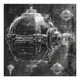 宇宙ステーションの黒い図 フォトプリント