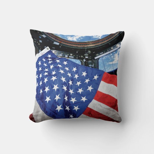 宇宙ステーションアメリカ国旗地球軌道 クッション (正面)