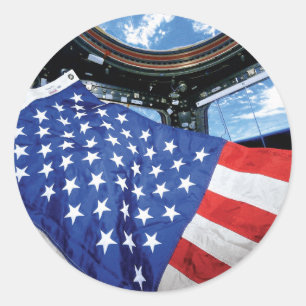 宇宙ステーションアメリカ国旗地球軌道 ラウンドシール