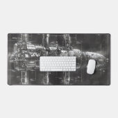 宇宙ステーションブラックブループリント デスクマット (キーボード&マウス)