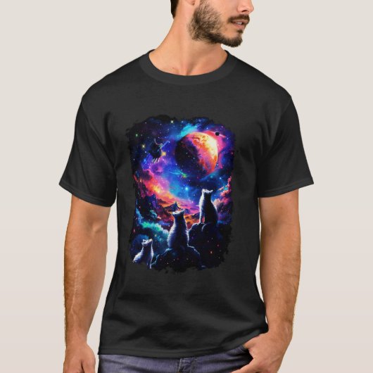 宇宙スペースキャットファミリー猫6匹 Tシャツ (正面)