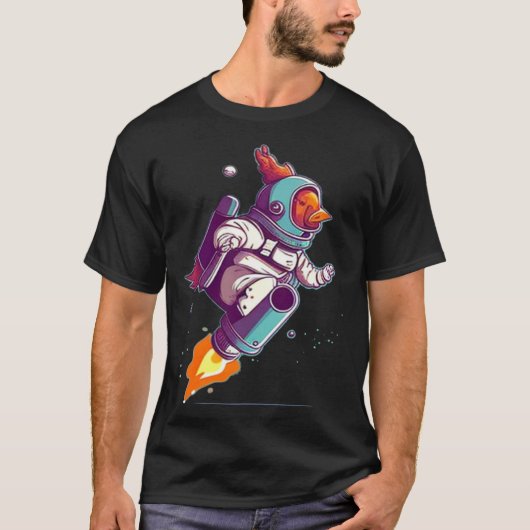 宇宙スーツ姿の宇宙ニワトリ Tシャツ (正面)