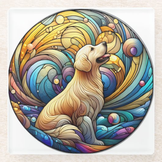 宇宙セラミックの渦巻きに魅了された犬 ガラスコースター (正面)