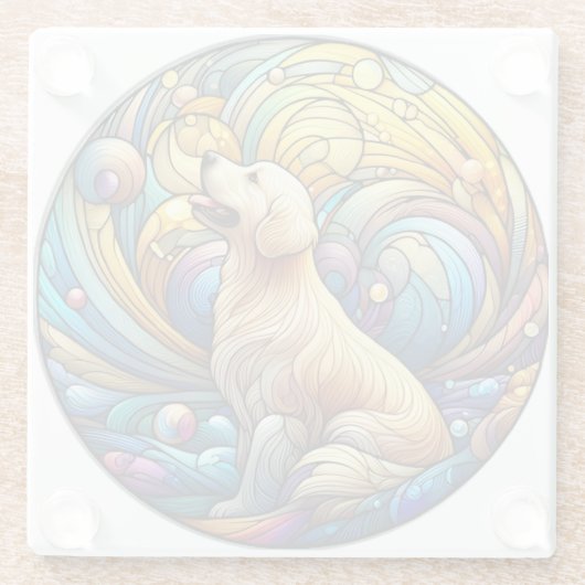 宇宙セラミックの渦巻きに魅了された犬 ガラスコースター (裏面)