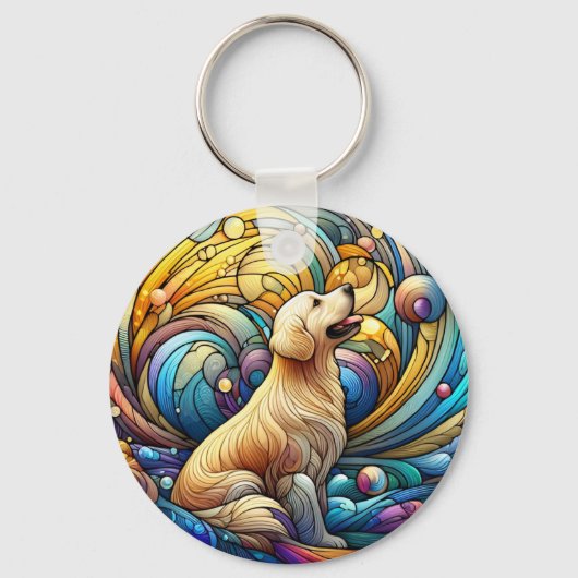宇宙セラミックの渦巻きに魅了された犬 キーホルダー (正面)
