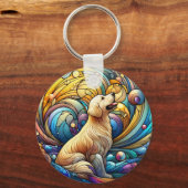 宇宙セラミックの渦巻きに魅了された犬 キーホルダー (正面)