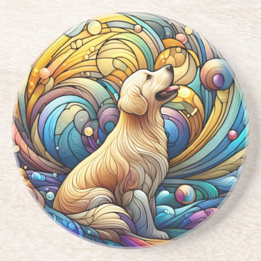 宇宙セラミックの渦巻きに魅了された犬 コースター (正面)