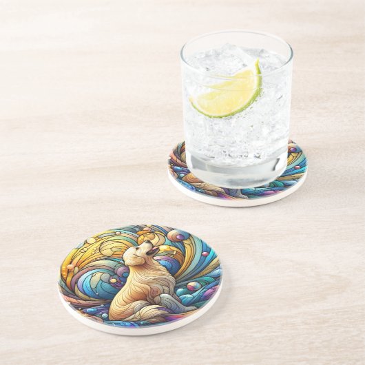 宇宙セラミックの渦巻きに魅了された犬 コースター (側面)