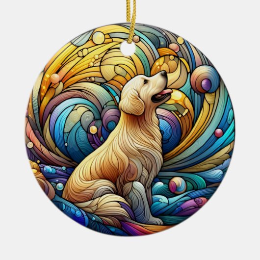 宇宙セラミックの渦巻きに魅了された犬 セラミックオーナメント (正面)