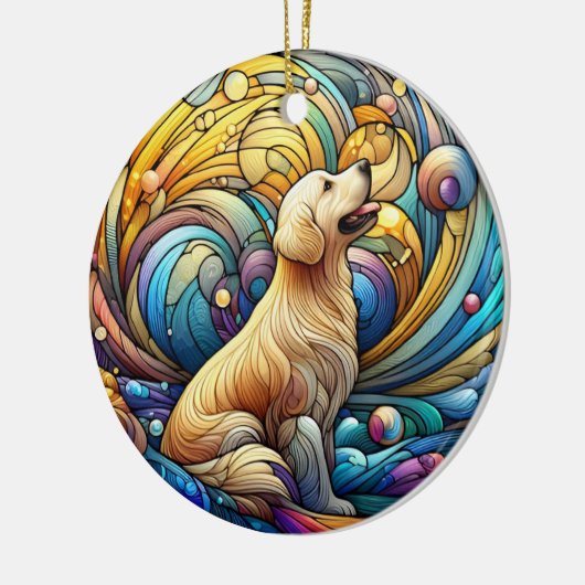 宇宙セラミックの渦巻きに魅了された犬 セラミックオーナメント (左)