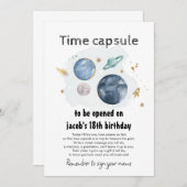 宇宙タイムカプセル最初の誕生日パーティー 招待状 (正面/裏面)