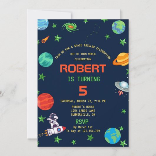 宇宙タキュラお祝い誕生日 招待状 (正面)