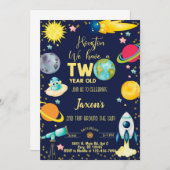 宇宙タキュラ男の子2歳の誕生日の招待状。 招待状 (正面/裏面)