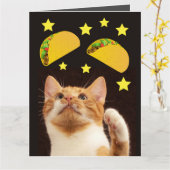 宇宙タコ猫おもしろい誕生日グリーティングカード カード (黄色い花)