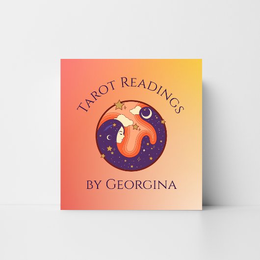 宇宙タロットリーディング神秘的ウィッチーオレンジグラデーション スクエア名刺