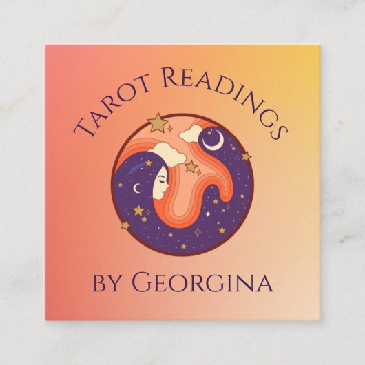 宇宙タロットリーディング神秘的ウィッチーオレンジグラデーション スクエア名刺 (正面)