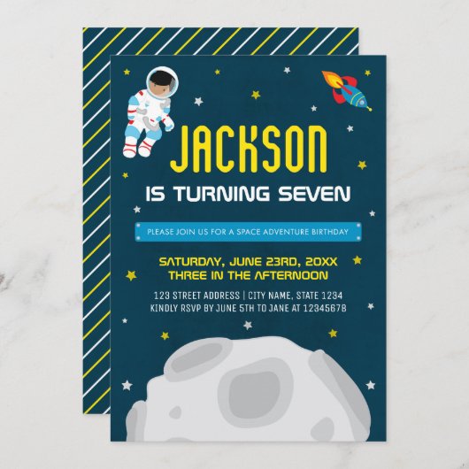 宇宙ダークボーイフティット誕生日招待状 招待状 (正面/裏面)