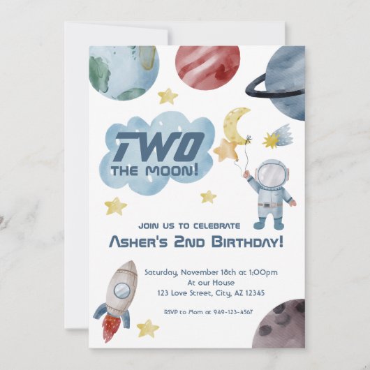 宇宙ツーザムーンセカンドバースデー招待状 招待状 (正面)