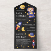 宇宙テディベア宇宙飛行士ブラックベビーシャワー オールインワン招待状 (内側)