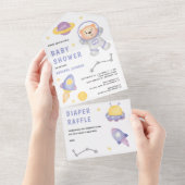 宇宙テディベア かわいい宇宙飛行士 ベビーシャワー オールインワン招待状 (貼ってはがせる)