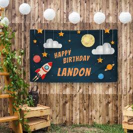 宇宙テーマパーソナライズされた誕生会 横断幕