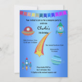 宇宙テーマブルースター誕生日 招待状 (正面)