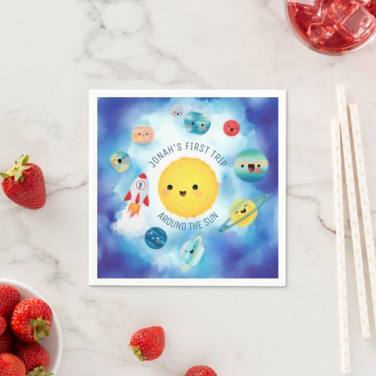 宇宙テーマ宇宙ロケット第1誕生日 スタンダードカクテルナプキン (インサイチュ)