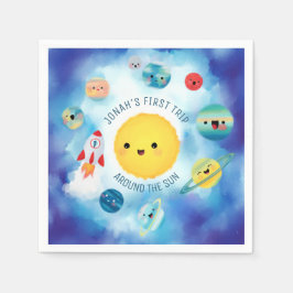 宇宙テーマ宇宙ロケット第1誕生日 スタンダードカクテルナプキン