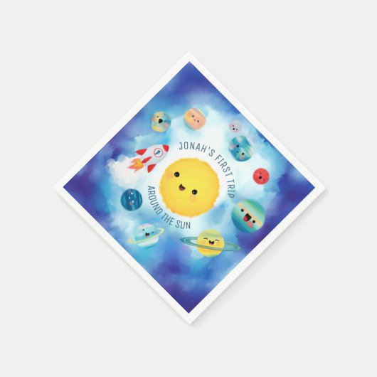 宇宙テーマ宇宙ロケット第1誕生日 スタンダードカクテルナプキン (角)