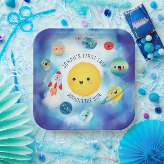 宇宙テーマ宇宙ロケット第1誕生日 ペーパープレート (パーティー)