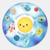 宇宙テーマ宇宙ロケット第1誕生日 ラウンドシール (正面)