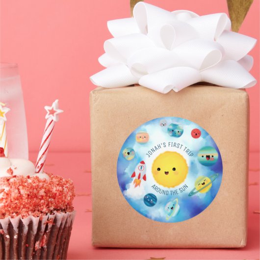 宇宙テーマ宇宙ロケット第1誕生日 ラウンドシール (パーティー)