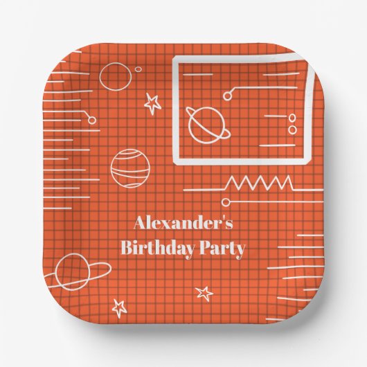 宇宙テーマ宇宙船コンピュータ画面誕生日 ペーパープレート (正面)