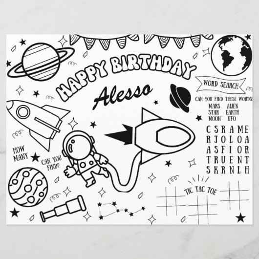 宇宙テーマ宇宙飛行士カラーリングページ誕生日デコール (正面)