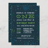 宇宙テーマ少年の誕生日パーティーへの招待 招待状 (正面/裏面)