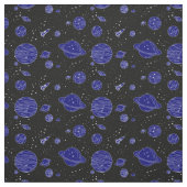 宇宙テーマ惑星ロケットが黒星に ファブリック (見本)