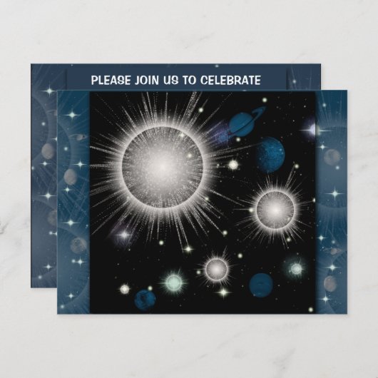 宇宙テーマ誕生日 招待状 (正面/裏面)