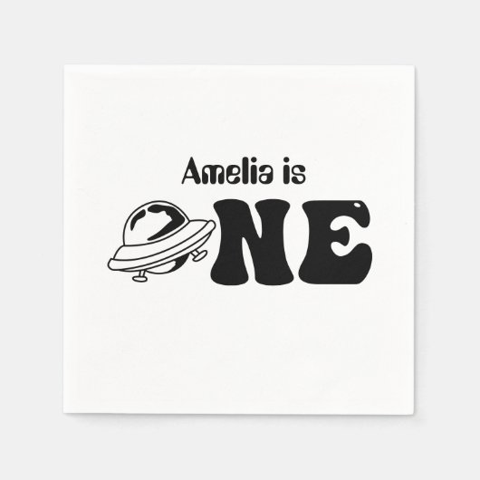 宇宙テーマ1stバースデーカスタムタUFO スタンダードカクテルナプキン (正面)