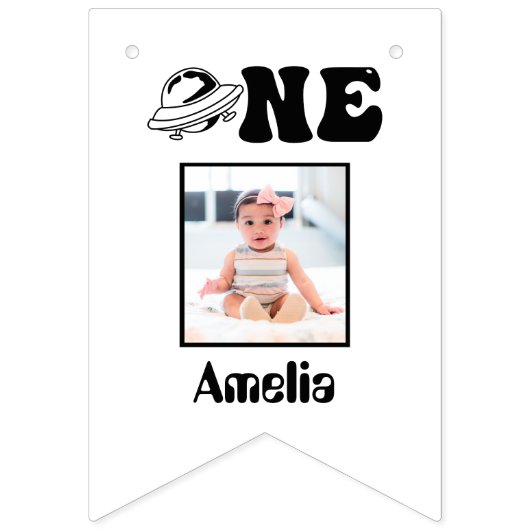 宇宙テーマ1st誕生日12ヶ月フォトバナー バンティングフラッグ (第1の旗)