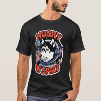 宇宙デザインの面白いハスキー犬の楽しい子供のハスキー Tシャツ