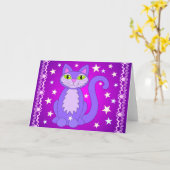 宇宙デザイン猫は芸術の紫色の挨拶状を主演します カード (黄色い花)