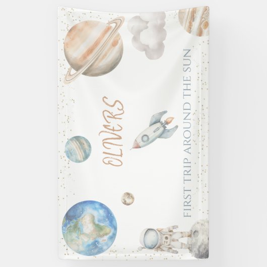 宇宙デビュー1歳誕生日 太陽を一周 横断幕 (縦)