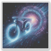 宇宙トンネルを旅する輝く自転車 シール (正面)