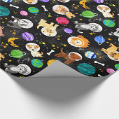 宇宙ドッグズウォーター色の宇宙飛行士パピーズ ラッピングペーパー (角)