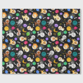 宇宙ドッグズウォーター色の宇宙飛行士パピーズ ラッピングペーパー (フラット)